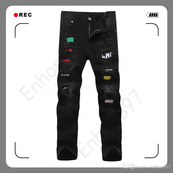 

2020 мода италия дизайнер мужские дизайнерские джинсы ретро прямые джинсовые брюки с принтом повседневные хлопчатобумажные мужские джинсы mj, Blue