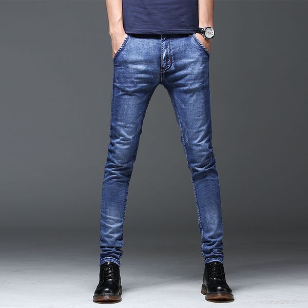 

2020 business jeans men classic stretch slim fit jean fashion skinny vintage mens jeans brand denim pant male, Blue