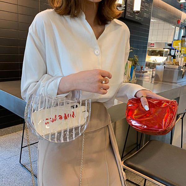 

2020 women clear transparent shoulder bag fashion striped pvc phone holder bags sac a main waterproof beach bag