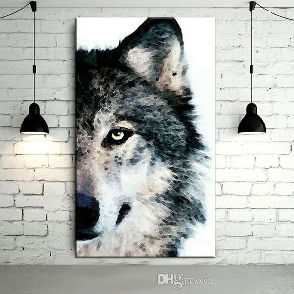 

gray wolf pure hand painted modern abstract wolf head home decor wall decor art oil painting on canvas multi sizes ab026