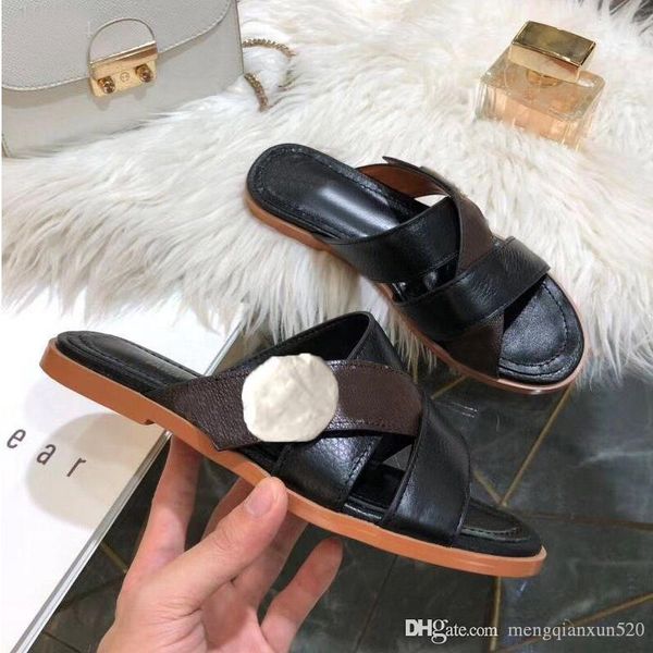 

designer slippers summer woman cartoon big head beach slippers fashion leather luxury flat letters sandals metal buckle printed slippers 42, Black