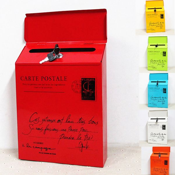 

2019 wholesale iron lock letter box vintage wall mount mailbox mail postal letter newspaper box k888