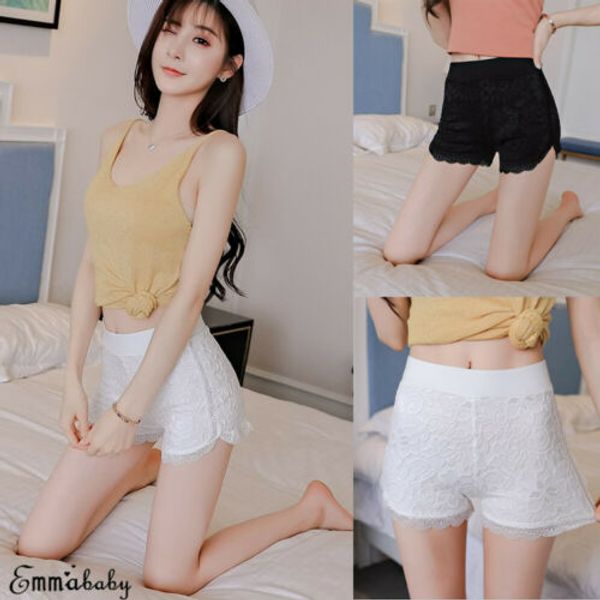 

2019 безопасности короткие брюки женские кружевные юбки с короткими юбками под брюки безопасности под шорты нижнее белье blackwihte, Black;pink