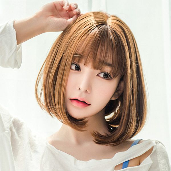 Wig Female Short Hair Korean Air Bangs Bobo Headgear Fluffy Face