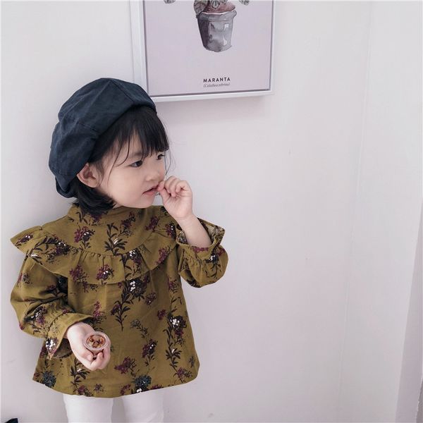 

ruffles collar retro girl flower blouses 2018 spirng new fall 1-6 years long sleeve shirts for toddler baby girls clothing, White;black