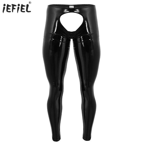 

women's panties patent leather pants men open pouch back sissy nightclub erotic punk fashion solid color gay underwear trousers, Black;pink