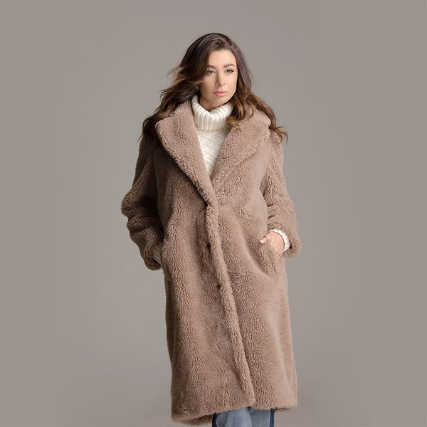 

2019 cross-border european and american women's new fall and winter leather grass coat long brown hair teddy ins coat explosion models, Black