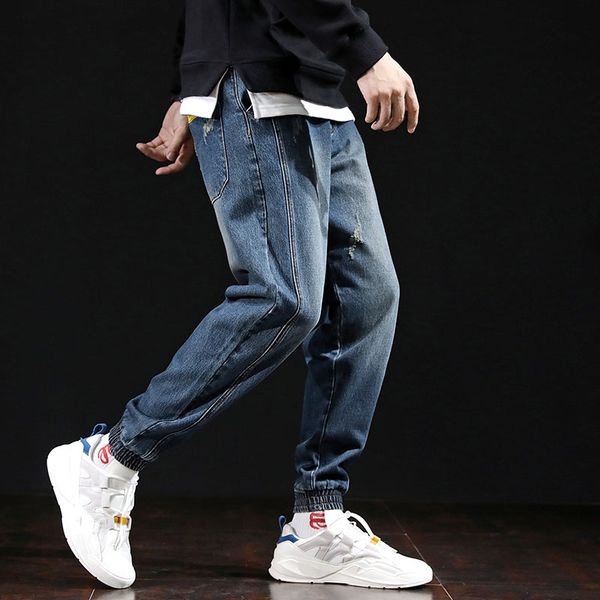 

men's pants spring autumn harem jeans blue black hip cool streetwear joggers denim trousers masculina