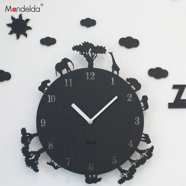 

korea large wall clock wood modern cartoon creative kids bedroom silent living room secret stash horloge murale home decor sc308
