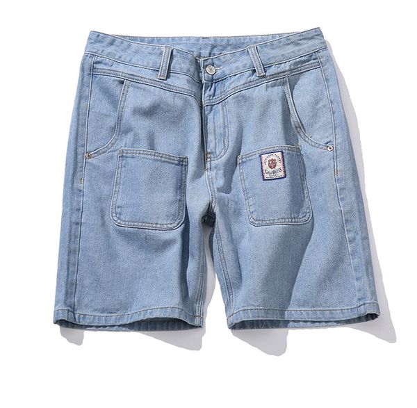 

mens drsigner short jeans light color large size loose type straight summer new fashionable casual japanese style shorts, Blue