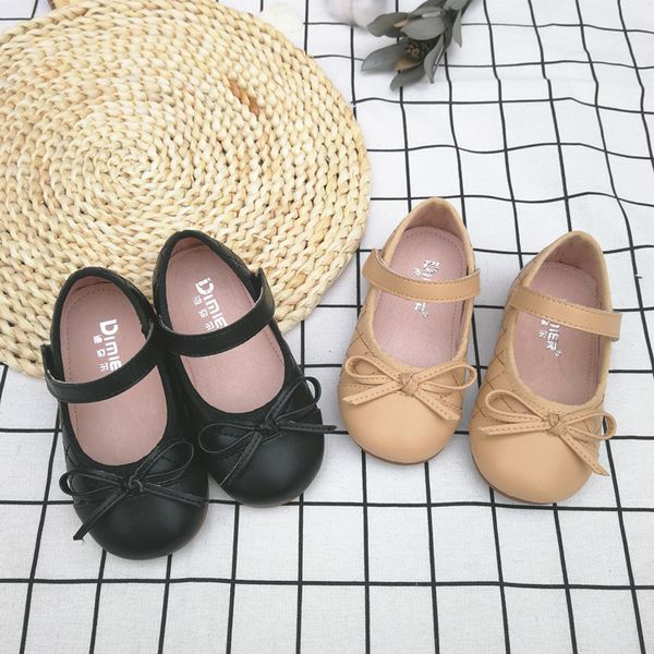 

2020 new arrival baby children kids girl princess bow-knot leather black shoe spring autumn size 22-29 over 2 years old, Black;grey