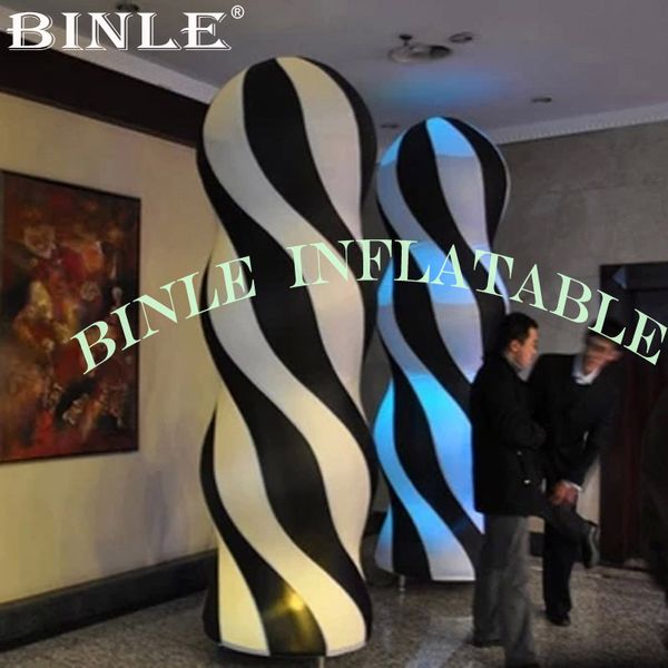 

customized advertising led light inflatable pillar with white n black strips,inflatable column for decoration