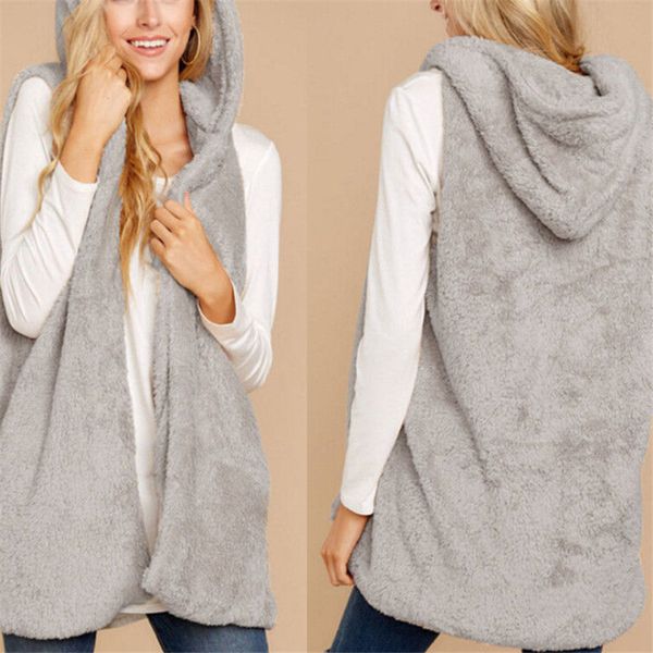 

women faux fur waistcoat sleeveless hooded jacket coat outwear 2019 autumn winter ladies baggy cardigan vest warm coat sale, Black;white