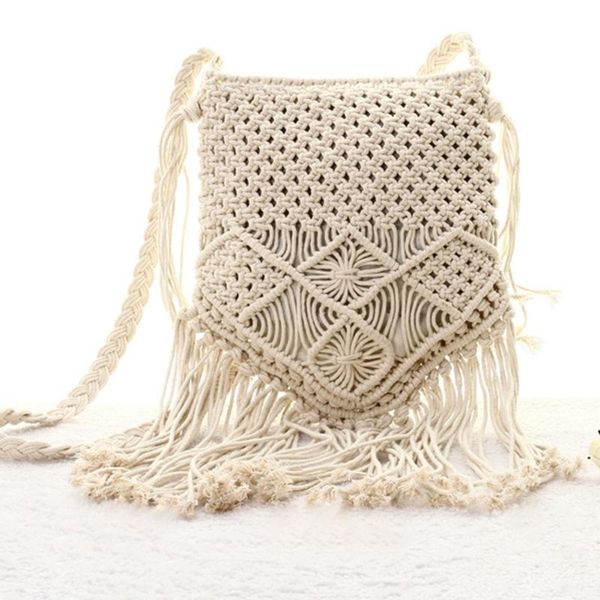 

fggs-new straw bag bohemian tassel beach bag women crochet fringed crossbody ultralight shoulder women small