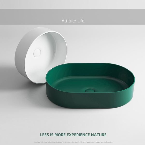 

modern art ceramic vessel bathroom sinks matte green white above counted luxury washing basin bowl with drain soft hose