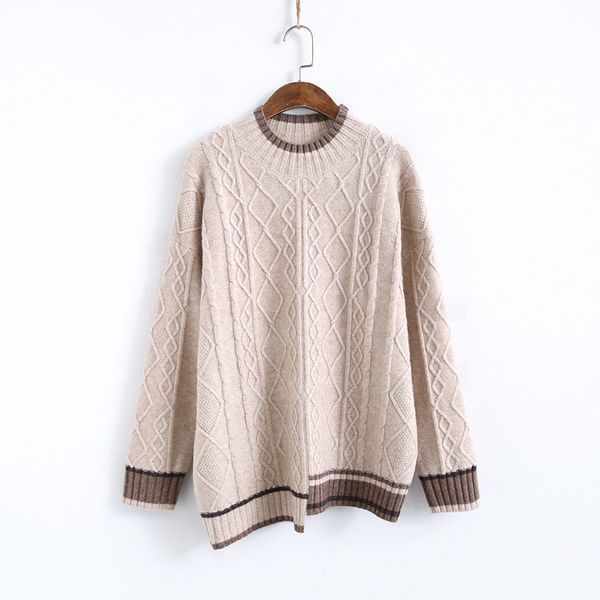 

women sweater 2020 spring contrast color pullovers o neck new loose long sleeve twist thin big size loose women, White;black