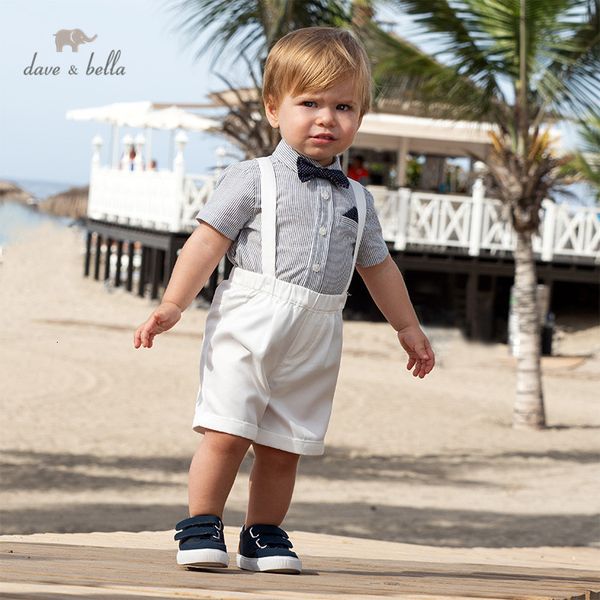 

dave bella summer baby db13369 boys fashion bow striped strap clothing sets kids handsome short sleeve sets children 2 pcs suit