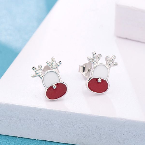 

925 sterling silver christmas lovely red enamel deer designer earring jewelry girl women child christmas gift, Golden;silver