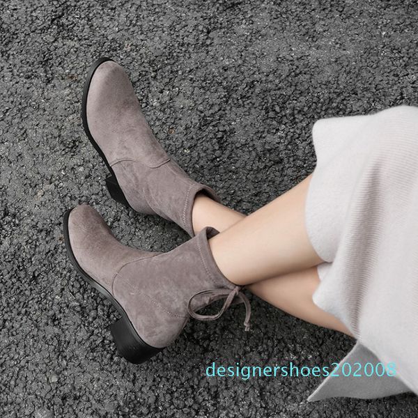 

2019 short boots coarse with bow head short woman boots with lady single d08, Black