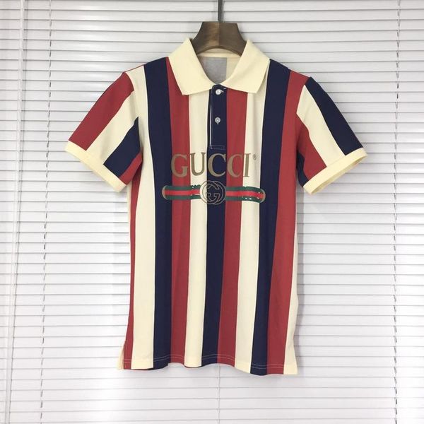 

19 luxury europe italy luxury men de igner t hirt brand polo hirt red white vertical tripe fa hion men colorful print g