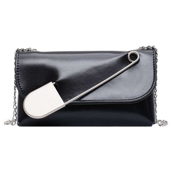 

fggs-women's leather chest bag shoulder messenger bag retro chain belt large pin clutch