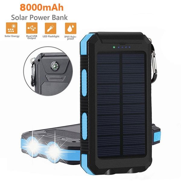 

waterproof dual usb portable 8000mah solar charger solar power bank for phone outdoor portable waterproof solar power bank