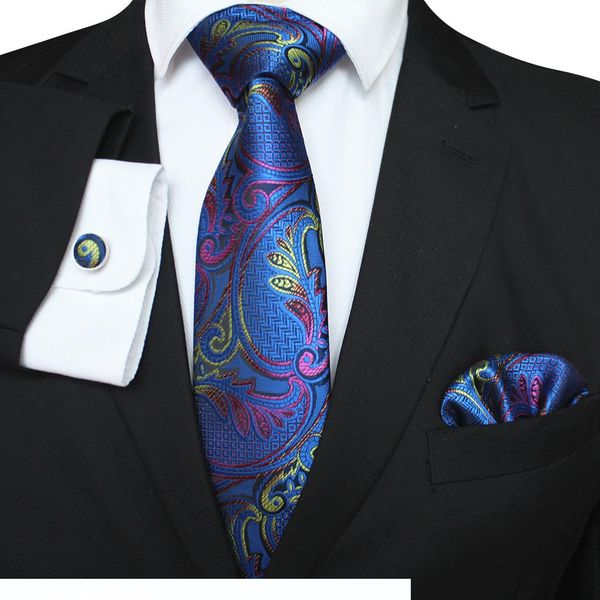 

мода 1200 игла пряжа плетение жаккард связать платок запонки набора деловых связей для мужчин аксессуаров свадебных cravate 8 см, Blue;white