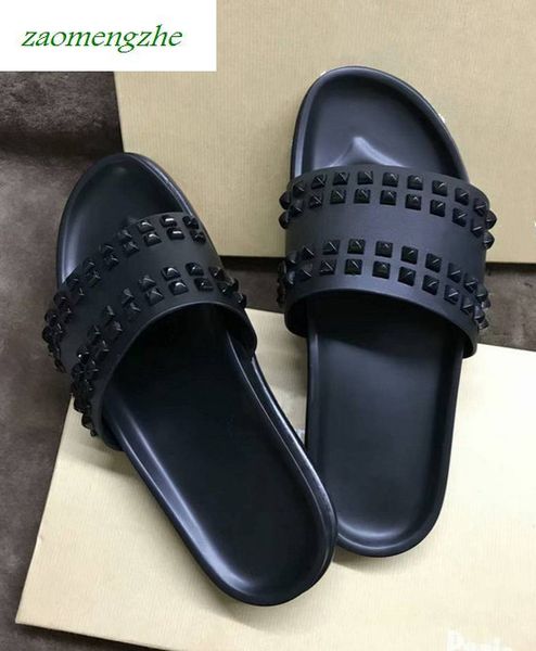 

donna studded slippers designer willow nails soft bottom rubber slippers men's nail shoes flat slipperswith boxs, Black