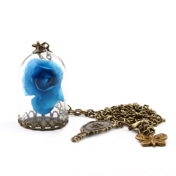 

women terrarium glass bottle necklace romantic dried flowers pendant glass bronze long chain girls ladyclearance, Silver