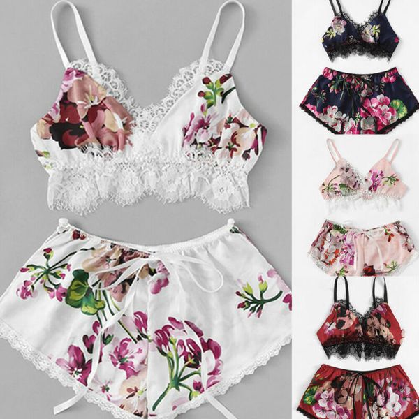 

women floral bikini set lace underwear bra and g-string panties lingerie babydoll swimwear bathing suit