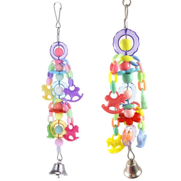 

training acrylic beads home cage suspension climb chewing bird colorful bells swing bite parrot toy hanging decoration