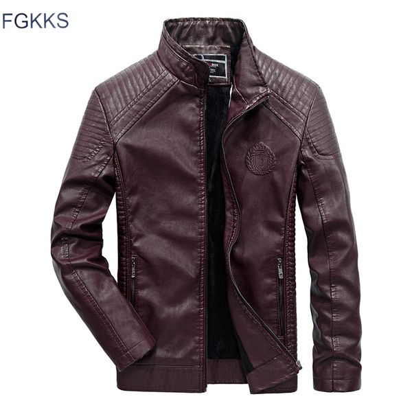 

fgkks brand men leather jackets 2019 winter male classic motorcycle jacket male inside thick coats leather jacket clothing, Black