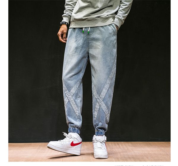 

hip hop personality men jeans side x pattern fashion man destroyed skinny 2 colors denim pants streetwear, Blue