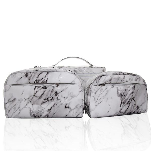 

новый стиль водонепроницаемый pu макияж сумка из трех частей комплект мраморность портативный путешествия сумка для хранения wash