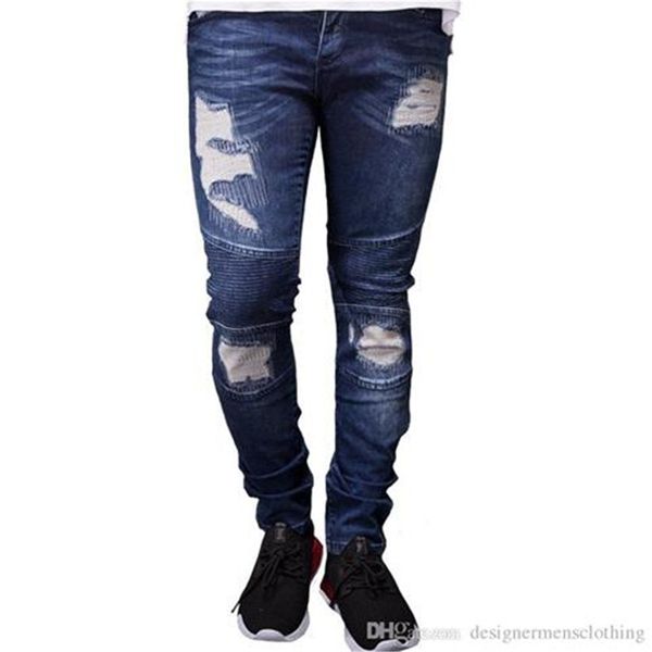 

2019 новых людей конструктора рваные джинсы байкер лето весна вышивка denim blue драпированных hiphop street jeans