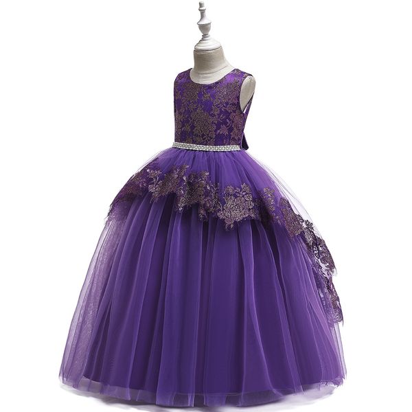 

new children's long style dress bronzing flower net ball gown dresses flower childishness dress in stock lp-230, White
