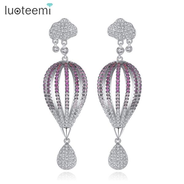 

luoteemi fascinating half air balloon statement long dangle earrings for women multi color cz stone romantic earring jewelry, Silver