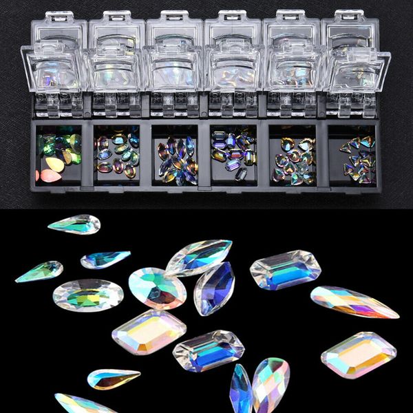 

1 box mixed 3d rhinestones crystals ab flat back nail art decorations shiny stones diy nail charms glass gems jewelry manicure, Silver;gold