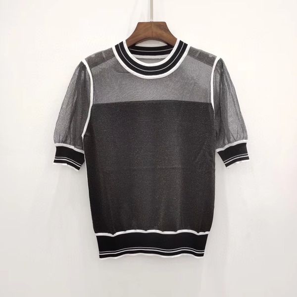 

взлетно-посадочная полоса 2020 дизайнер черный и красный сетки женщины вязать футболки high end для стройной леди топ блузку, White