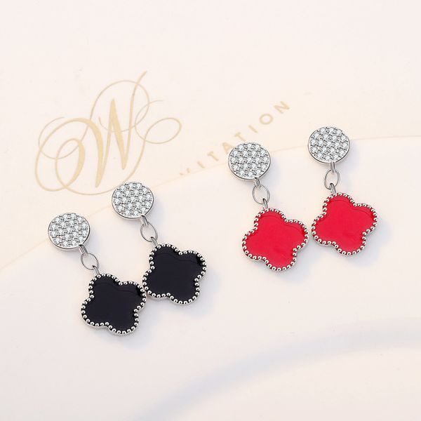 

qiao lan xuan dongdaemun geometry circle silver needle ear stud-style korean-style lucky leaf clover earrings students women's