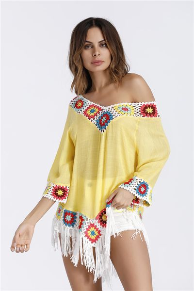 

new tshirt women tassel t-shirt sizes casual long tunics female white yellow tee shirt femme summer loose for lady