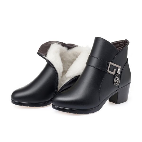 

metal rhinestone 100% natural full cow leather boots winter shoes fashion boots large size winter snow shoes fur one wool, Black