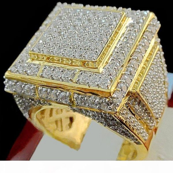 

choucong luxury male hiphop rock ring pave setting diamond yellow gold filled party wedding band rings for men finger jewelry, Slivery;golden