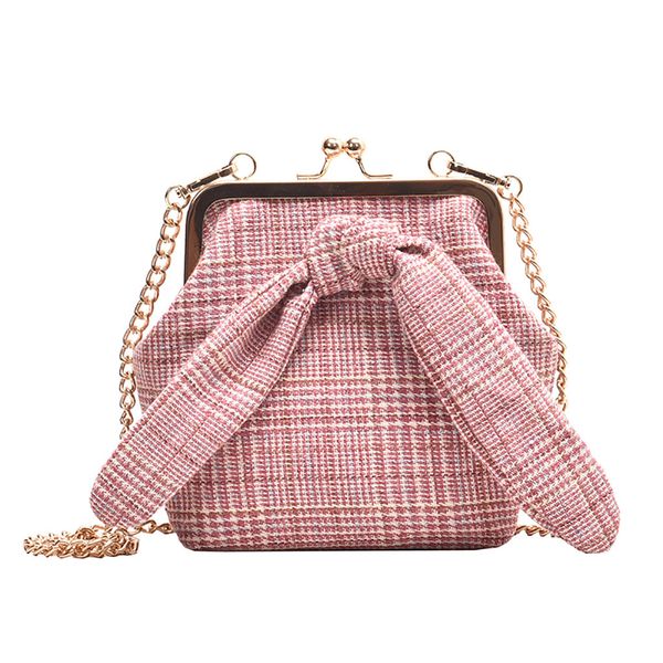 

women's fashion retro chain woolen woven bag buckle bow clip bag diagonal college shopping zipper pu leather 1204
