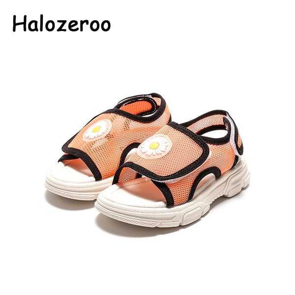 

2020 summer kids beach sandals chilren flower brand shoes baby girls mesh casual sandals black fashion soft shoes new, Black;red