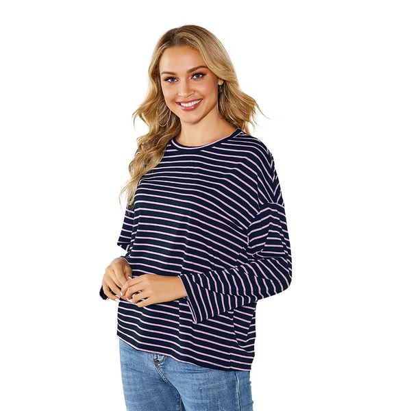 

explosion models striped shirt female european and american women's 2019 autumn loose long-sleeved t-shirt, White
