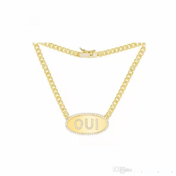 

europe and america new fashion trendy women necklace yellow gold plated cz letter tag necklace for girls women nice gift, Silver