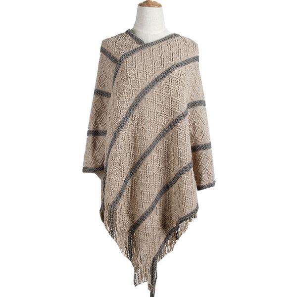 

2019 cloak shawl sweater women knit female irregular stripes v collar european and american trade pullovers vestidos mmy69141, Black