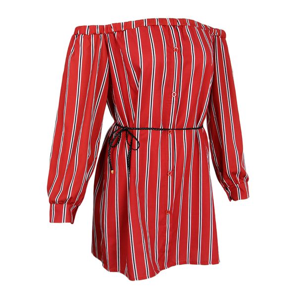 

women's casual long sleeve off shoulder striped dress loose tunic t shirt blouse, White;black