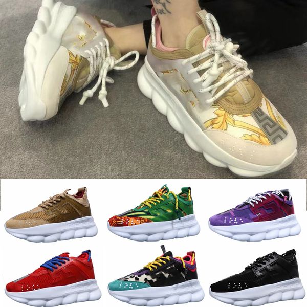

2019 new luxury chain reaction men women casual shoes black white mesh rubber leather flat shoes designer sneakers 36-45